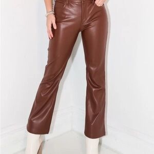 Dear John Brown Vegan Leather Cropped Jeanne Flare Pants
